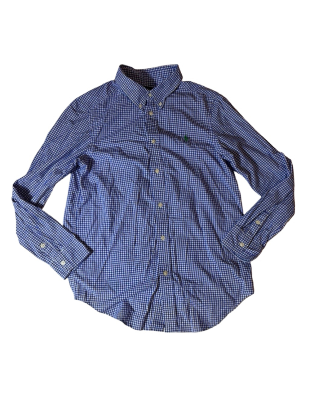 Ralph Lauren Kids L 14–16 Blue White Gingham Button Down Shirt Green Pony
